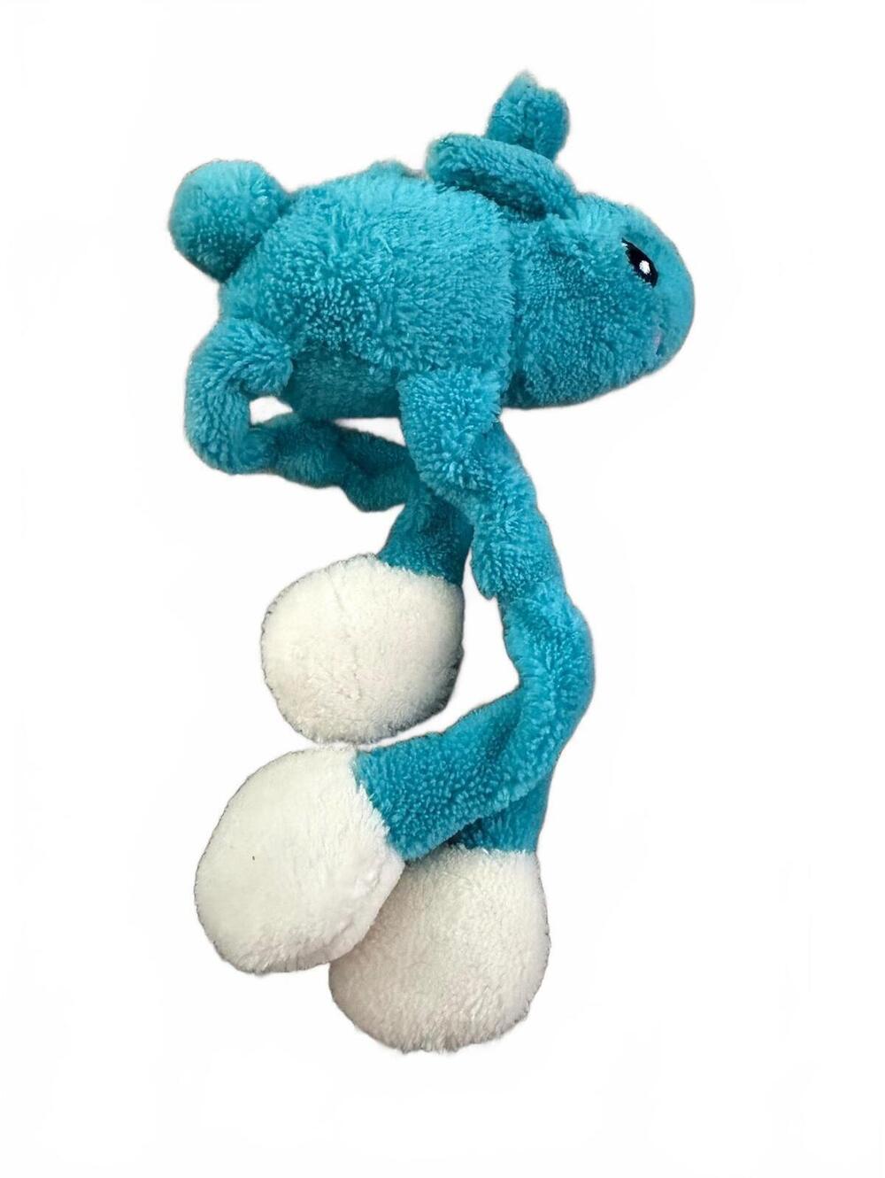 Blue and White Plush Bunny Dog Toy with Long Legs and Squeaker